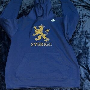 Blue Sverige (Sweden) Hoodie with Gold Lion Emblem (Men’s M)